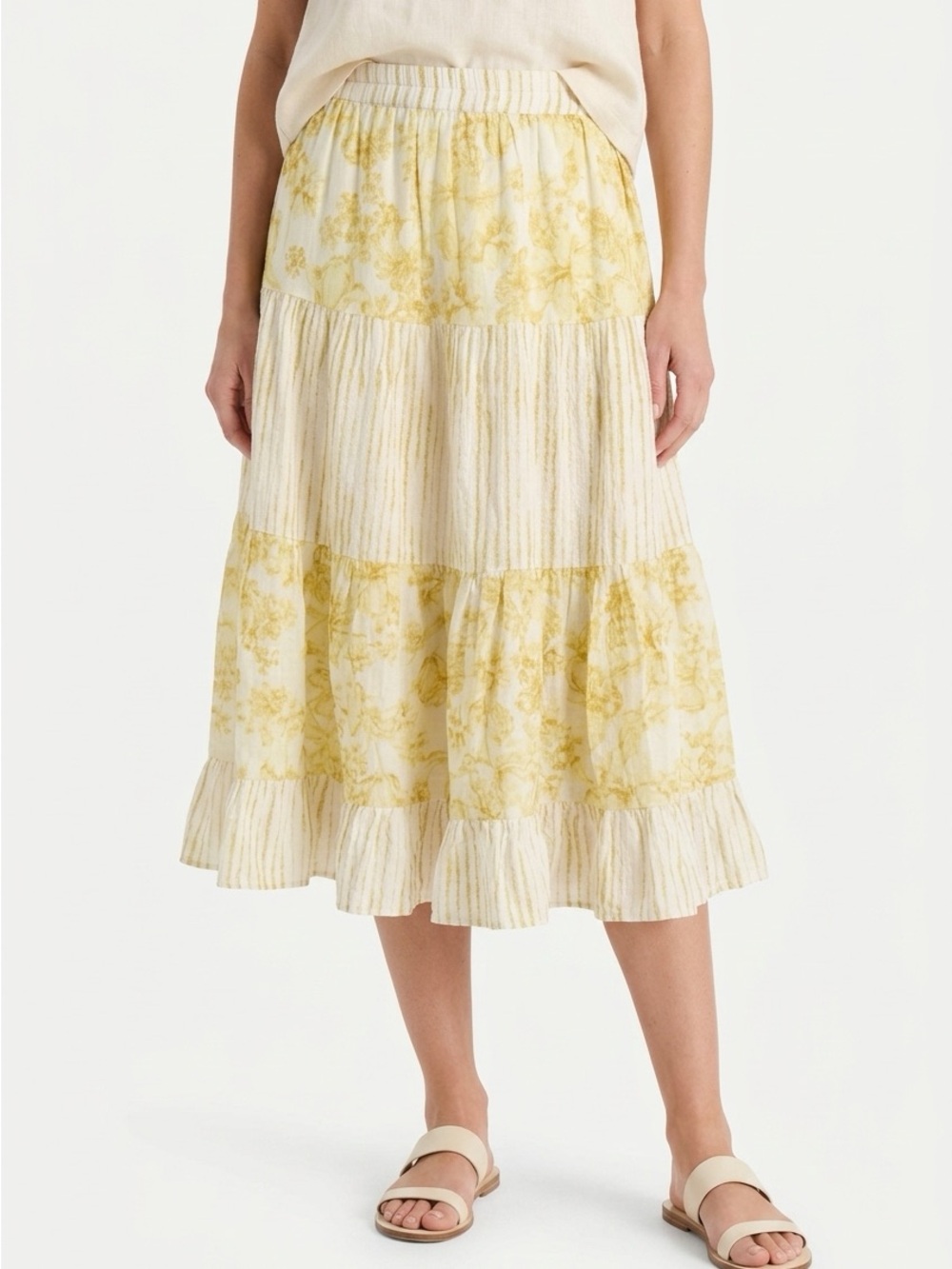 Tiered Floral Midi Skirt in Pale Yellow size small nwt - Picture 2 of 7